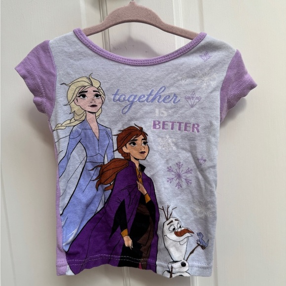 Disney 2T Frozen Purple and White Short Sleeve Pajama Top, Together is Better - Picture 1 of 5